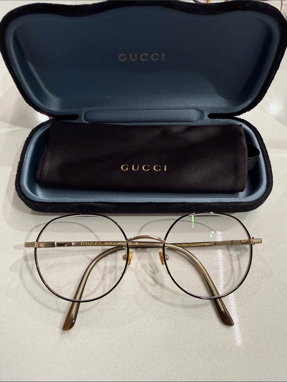 Gucci GG1349O 003 Gold Round Eyeglasses 53mm Wire Frames/Glasses Black With Case